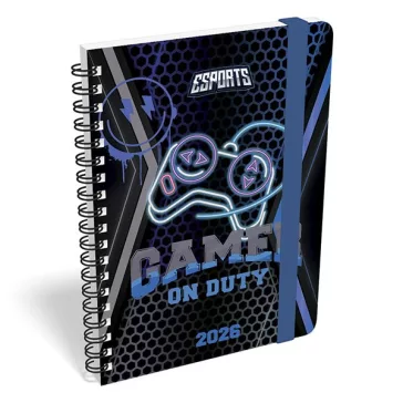   Határidőnapló LIZZY CARD B/6 heti spirálozott gumis Esport game on duty 2026.