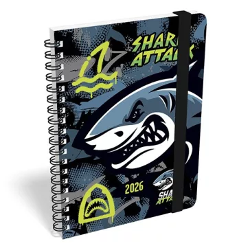   Határidőnapló LIZZY CARD B/6 heti spirálozott gumis Shark attack 2026.