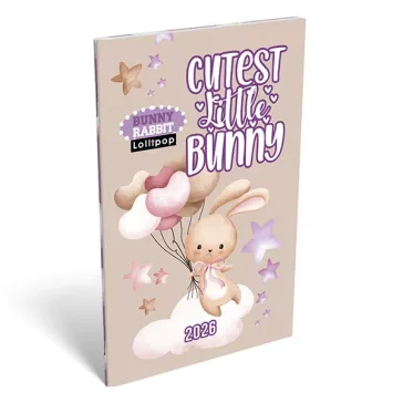   Zsebnaptár LIZZY CARD A/6 heti papírborítós Lollipop bunny rabbit 2026.