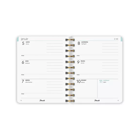 Határidőnapló PLANALL Midi B/6 heti spirálos keményfedelű gumis Nice 2026.