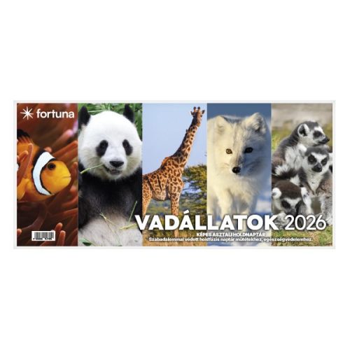 Asztali naptár képes FORTUNA álló fehér lapos holdfázissal Vadállatok 2026.