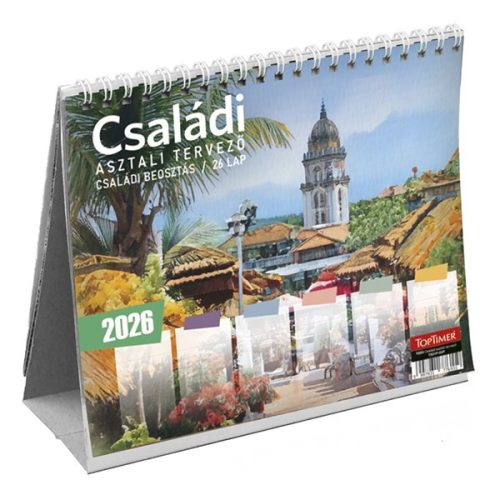 Asztali naptár kép nélküli TOPTIMER T053 családi tervező álló fehér lapos 2026.