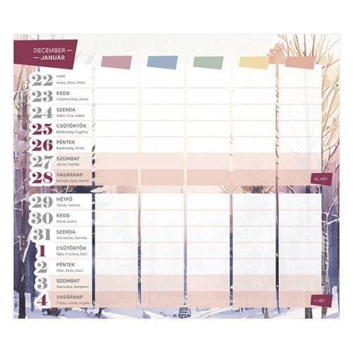 Asztali naptár kép nélküli TOPTIMER T053 családi tervező álló fehér lapos 2026.