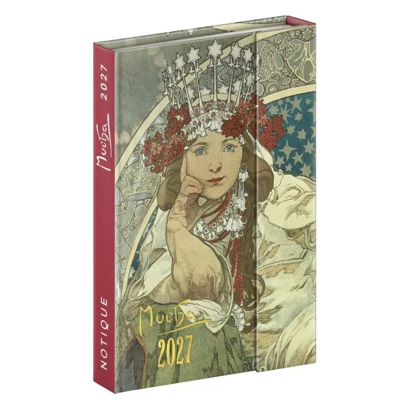 Határidőnapló REALSYSTEM 110x160mm heti sárga lapos márneses záródású Alphonse Mucha 2027 Határidőnapló REALSYSTEM 110x160mm heti sárga lapos márneses záródású Alphonse Mucha 2027