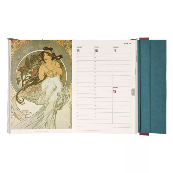 Határidőnapló REALSYSTEM 110x160mm heti sárga lapos márneses záródású Alphonse Mucha 2027 Határidőnapló REALSYSTEM 110x160mm heti sárga lapos márneses záródású Alphonse Mucha 2027