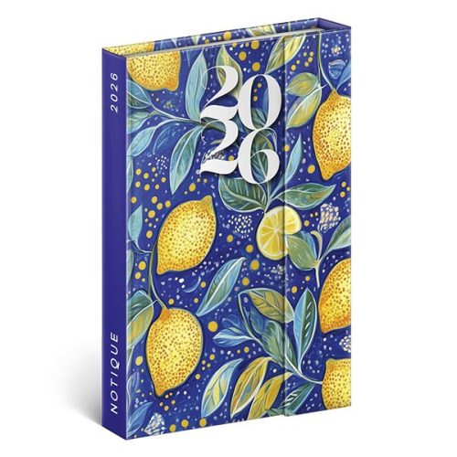 Határidőnapló mágnessel záródó REALSYSTEM 110x160mm heti sárga lapos Lemons 2026.