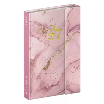   Határidőnapló REALSYSTEM 110x160mm heti sárga lapos márneses záródású Pink marble 2027