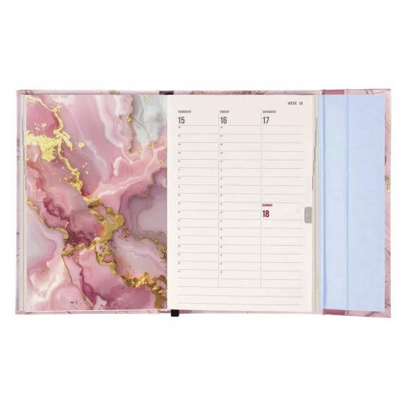 Határidőnapló REALSYSTEM 110x160mm heti sárga lapos márneses záródású Pink marble 2027 Határidőnapló REALSYSTEM 110x160mm heti sárga lapos márneses záródású Pink marble 2027