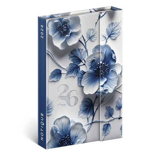 Határidőnapló mágnessel záródó REALSYSTEM 110x160mm heti sárga lapos Porcelain flower 2026.