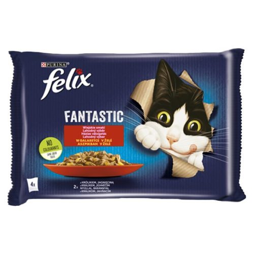 Állateledel alutasakos FELIX Fantastic macskáknak nyúl-bárány válogatás aszpikban 4x85 g