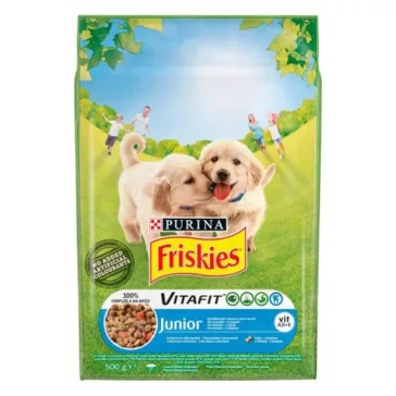  Állateledel száraz PURINA Friskies Vitafit Junior kutyáknak csirkével, zöldséggel és tejjel 500 g