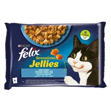  Állateledel alutasakos FELIX Sensations Jellies macskáknak 4-pack halas lazac-tőkehal válogatás aszpikban 4x85 g