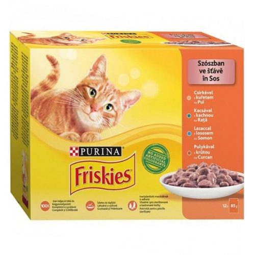 Állateledel alutasakos PURINA Friskies macskáknak csirke-kacsa-lazac-pulyka 12x85 g