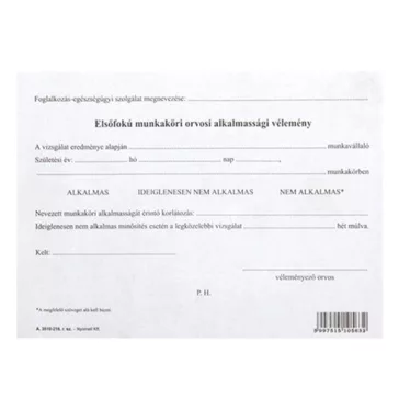   Nyomtatvány elsőfokú munkaköri orvosi alkalmassági vélemény