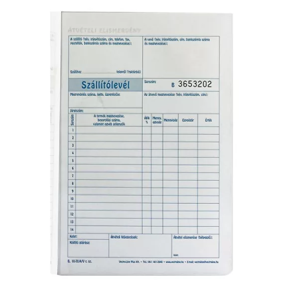 Nyomtatvány szállítólevél VECTRALINE A/5 álló 25x4 lapos