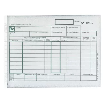   Nyomtatvány anyagbevételezési bizonylat VECTRALINE A/5 fekvő 25x4 lapos 8 tételes