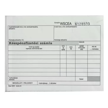   Nyomtatvány készpénzfizetési számla VECTRALINE A/5 fekvő 50x3 lapos 1 áfás
