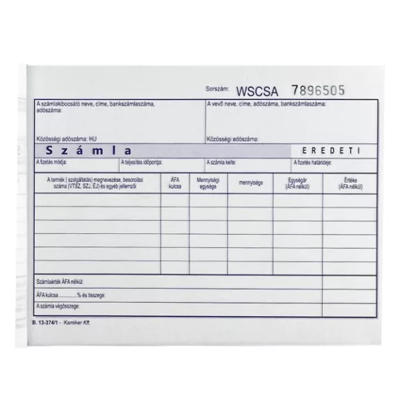 Nyomtatvány számla VECTRALINE A/5 fekvő 50x3 lapos 1 áfás