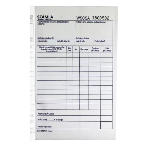 Nyomtatvány számla VECTRALINE A/5 álló 50x3 lapos 1 áfás