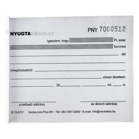 Nyomtatvány nyugta átvételi elismervény VECTRALINE A/6 fekvő 50x3 lapos