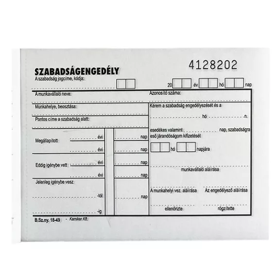 Nyomtatvány szabadságengedély VECTRALINE A/6 fekvő 50x2 lapos