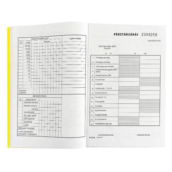 Nyomtatvány pénztárzárás VECTRALINE A/5 50x2 lapos