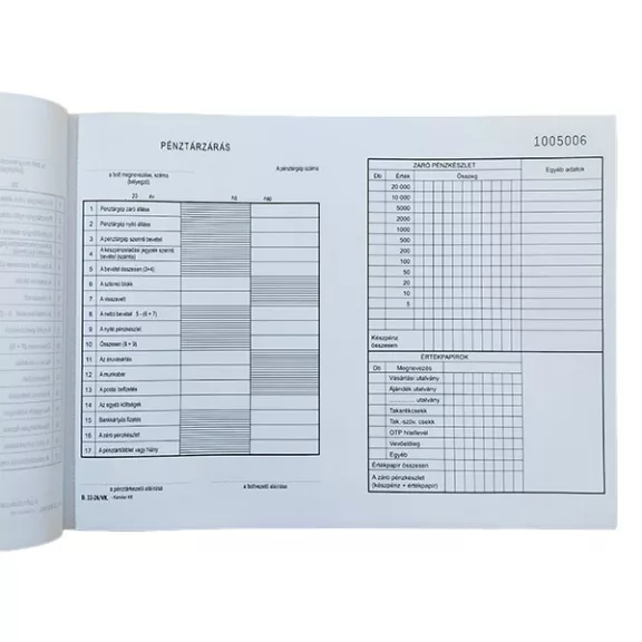 Nyomtatvány pénztárzárás VECTRALINE A/4 fekvő 25x2 lapos