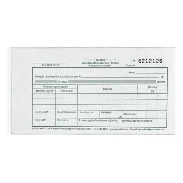   Nyomtatvány bevételi pénztárbizonylat költségvetési szervek részére VECTRALINE fekvő 25x3 lapos