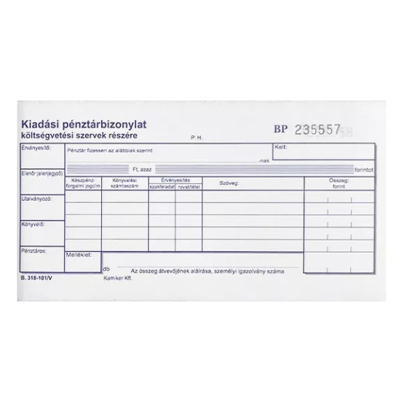 Nyomtatvány kiadási pénztárbizonylat költségvetési szervek részére fekvő 25x2 lapos