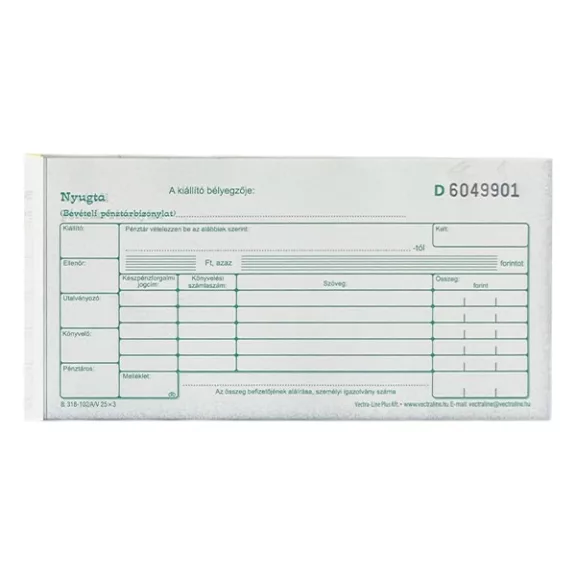 Nyomtatvány bevételi pénztárbizonylat VECTRALINE fekvő 25x3 lapos
