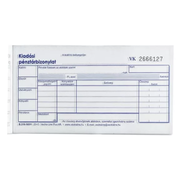 Nyomtatvány kiadási pénztárbizonylat VECTRALINE fekvő 25x2 lapos
