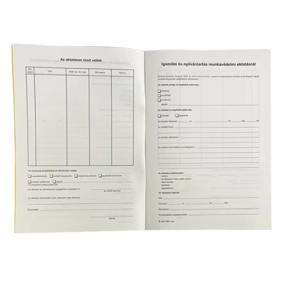 Nyomtatvány munkavédelmi oktatási napló VECTRALINE A/4 álló 20 lapos