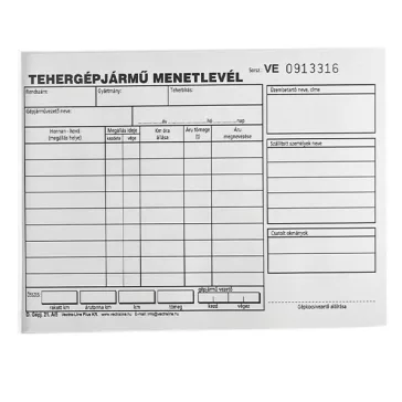   Nyomtatvány tehergépkocsi menetlevél VECTRALINE A/5 fekvő 100 lapos