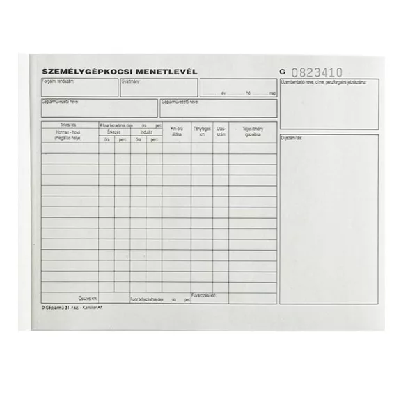 Nyomtatvány személygépkocsi menetlevél VECTRALINE A/5 fekvő 100 lapos