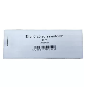   Nyomtatvány ellenőrző sorszámtömb D2 100 lapos 118x40 mm 2 szelvényes vegyes 30 tömb/csomag