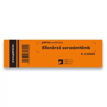   Nyomtatvány ellenőrző sorszámtömb PÁTRIA D2 100 lapos 146x40 mm sárga